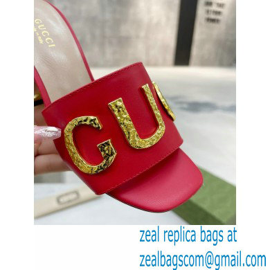 Gucci Heel 7.5cm logo with star leather slides Sandals Red 2022