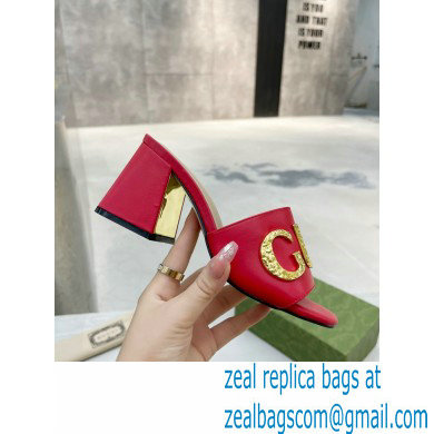 Gucci Heel 7.5cm logo with star leather slides Sandals Red 2022