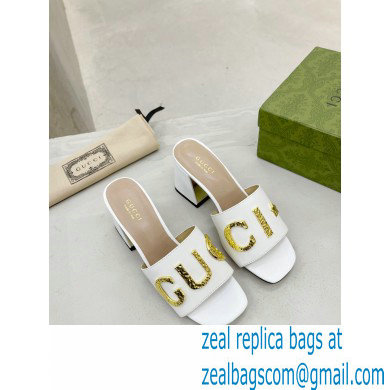 Gucci Heel 7.5cm logo with star leather slides Sandals White 2022 - Click Image to Close