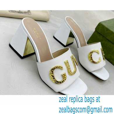 Gucci Heel 7.5cm logo with star leather slides Sandals White 2022 - Click Image to Close