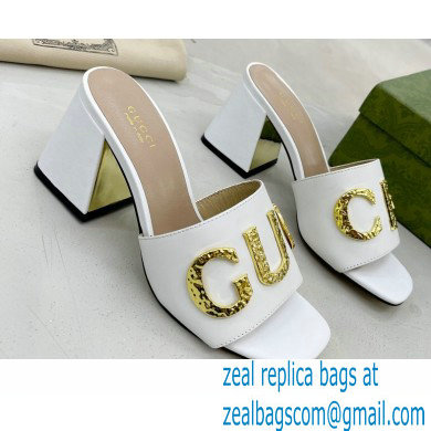 Gucci Heel 7.5cm logo with star leather slides Sandals White 2022