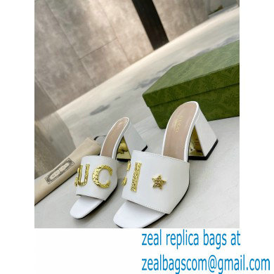 Gucci Heel 7.5cm logo with star leather slides Sandals White 2022