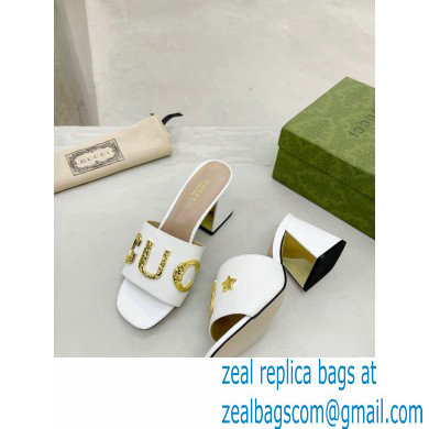 Gucci Heel 7.5cm logo with star leather slides Sandals White 2022