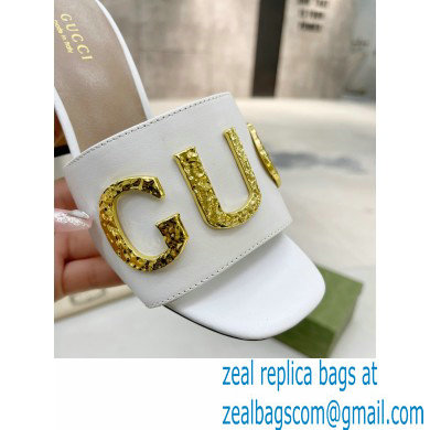 Gucci Heel 7.5cm logo with star leather slides Sandals White 2022