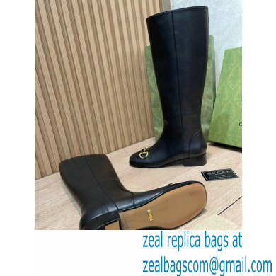 Gucci Leather knee-high boots Black with Horsebit 2022