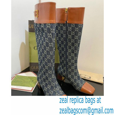 Gucci Logo buckle GG knee-high boots ?78278 Denim Blue 2022