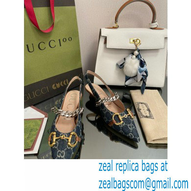 Gucci Slingbacks with Horsebit and chain Denim Blue 2022 - Click Image to Close