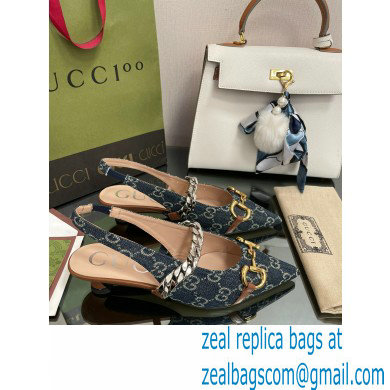 Gucci Slingbacks with Horsebit and chain Denim Blue 2022