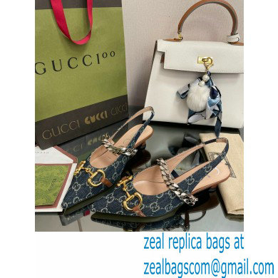 Gucci Slingbacks with Horsebit and chain Denim Blue 2022 - Click Image to Close