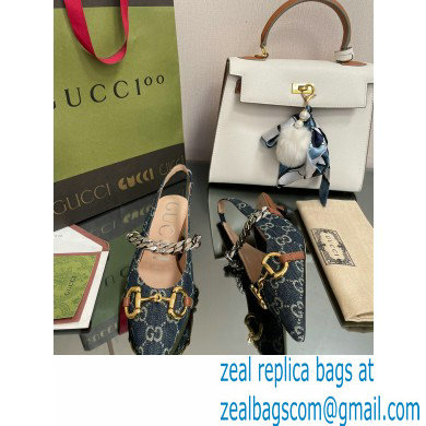 Gucci Slingbacks with Horsebit and chain Denim Blue 2022 - Click Image to Close