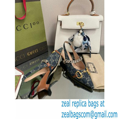 Gucci Slingbacks with Horsebit and chain Denim Blue 2022 - Click Image to Close