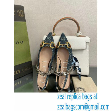 Gucci Slingbacks with Horsebit and chain Denim Blue 2022 - Click Image to Close