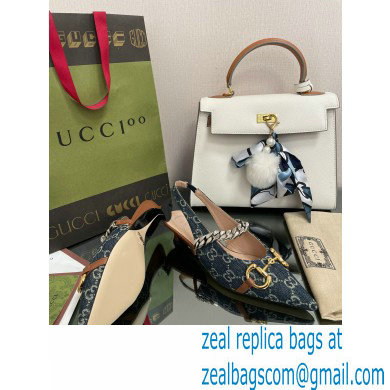 Gucci Slingbacks with Horsebit and chain Denim Blue 2022 - Click Image to Close