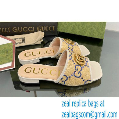 Gucci Women's GG raffia effect slide white 2022 - Click Image to Close