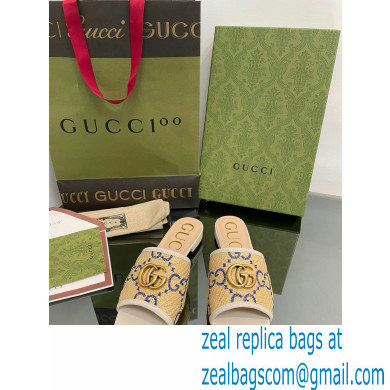 Gucci Women's GG raffia effect slide white 2022 - Click Image to Close
