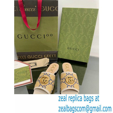 Gucci Women's GG raffia effect slide white 2022