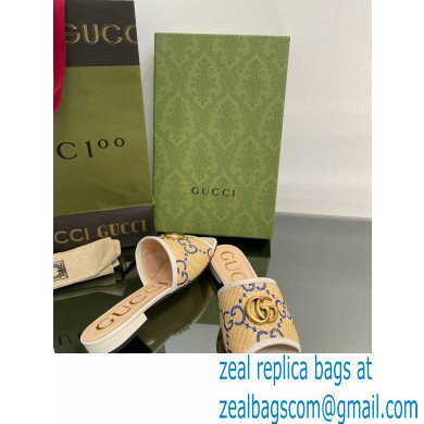 Gucci Women's GG raffia effect slide white 2022 - Click Image to Close