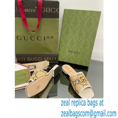 Gucci Women's GG raffia effect slide white 2022 - Click Image to Close