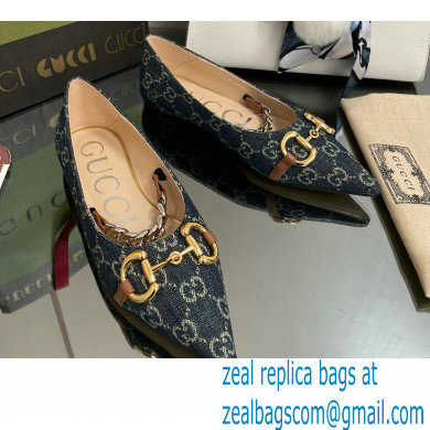 Gucci ballet flats with Horsebit and chain Denim Blue 2022 - Click Image to Close
