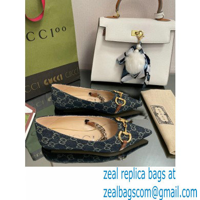 Gucci ballet flats with Horsebit and chain Denim Blue 2022