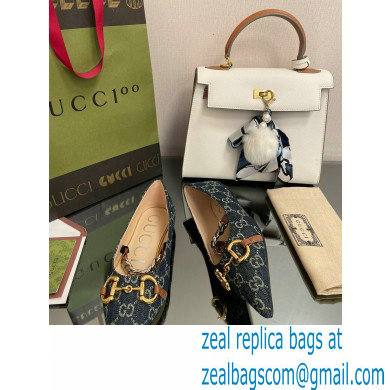 Gucci ballet flats with Horsebit and chain Denim Blue 2022