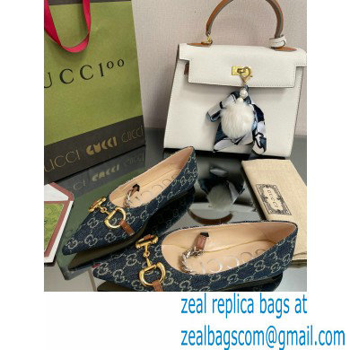 Gucci ballet flats with Horsebit and chain Denim Blue 2022