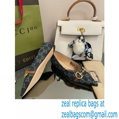 Gucci ballet flats with Horsebit and chain Denim Blue 2022