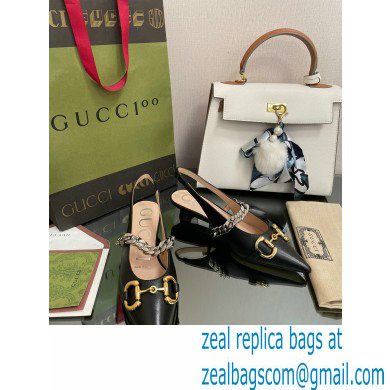 Gucci leather Slingbacks with Horsebit and chain Black 2022