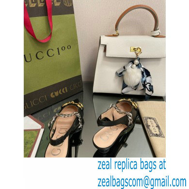 Gucci leather Slingbacks with Horsebit and chain Black 2022 - Click Image to Close