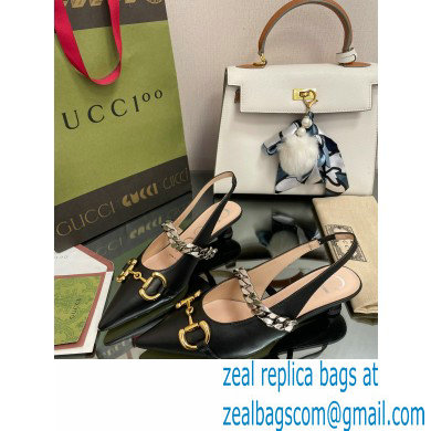 Gucci leather Slingbacks with Horsebit and chain Black 2022