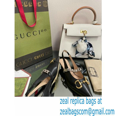 Gucci leather Slingbacks with Horsebit and chain Black 2022