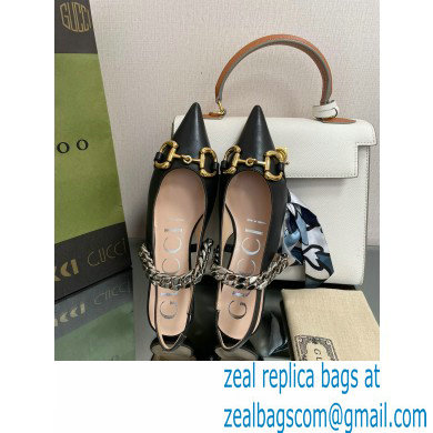Gucci leather Slingbacks with Horsebit and chain Black 2022 - Click Image to Close