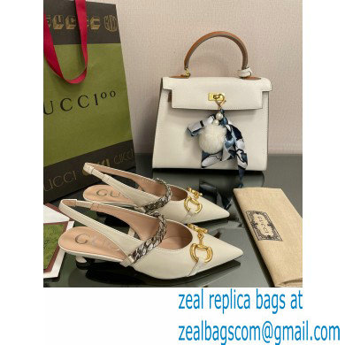 Gucci leather Slingbacks with Horsebit and chain White 2022
