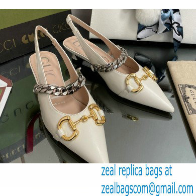 Gucci leather Slingbacks with Horsebit and chain White 2022 - Click Image to Close