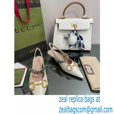 Gucci leather Slingbacks with Horsebit and chain White 2022