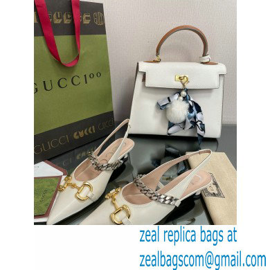 Gucci leather Slingbacks with Horsebit and chain White 2022 - Click Image to Close