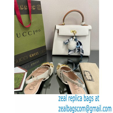 Gucci leather Slingbacks with Horsebit and chain White 2022