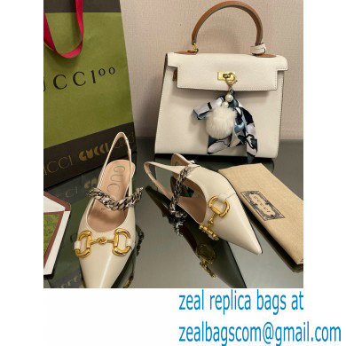 Gucci leather Slingbacks with Horsebit and chain White 2022 - Click Image to Close