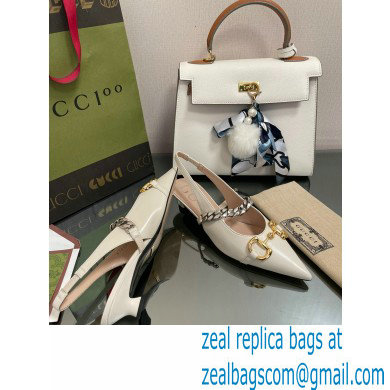 Gucci leather Slingbacks with Horsebit and chain White 2022