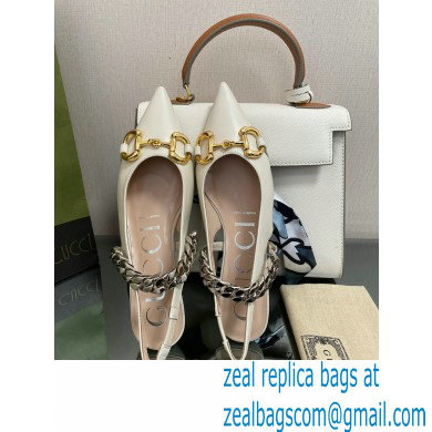 Gucci leather Slingbacks with Horsebit and chain White 2022