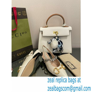 Gucci leather Slingbacks with Horsebit and chain White 2022 - Click Image to Close