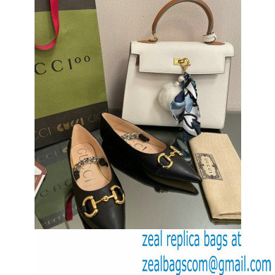 Gucci leather ballet flats with Horsebit and chain 621161 Black 2022 - Click Image to Close