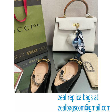 Gucci leather ballet flats with Horsebit and chain 621161 Black 2022 - Click Image to Close