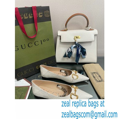 Gucci leather ballet flats with Horsebit and chain 621161 GG Embossed White 2022 - Click Image to Close