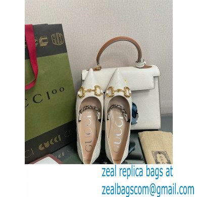 Gucci leather ballet flats with Horsebit and chain 621161 GG Embossed White 2022 - Click Image to Close