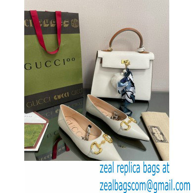 Gucci leather ballet flats with Horsebit and chain 621161 White 2022 - Click Image to Close