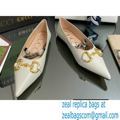 Gucci leather ballet flats with Horsebit and chain 621161 White 2022 - Click Image to Close