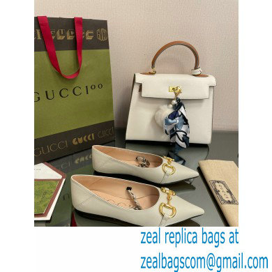 Gucci leather ballet flats with Horsebit and chain 621161 White 2022 - Click Image to Close