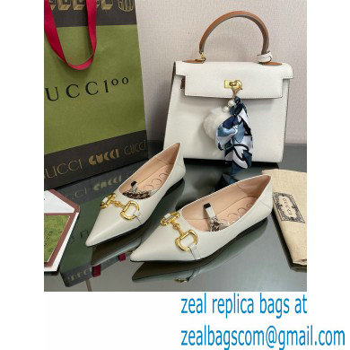 Gucci leather ballet flats with Horsebit and chain 621161 White 2022 - Click Image to Close