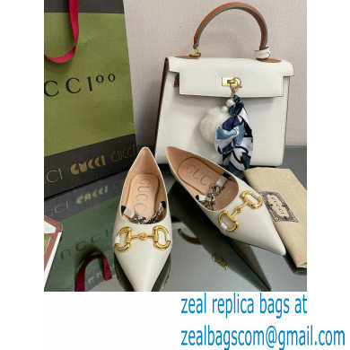Gucci leather ballet flats with Horsebit and chain 621161 White 2022 - Click Image to Close